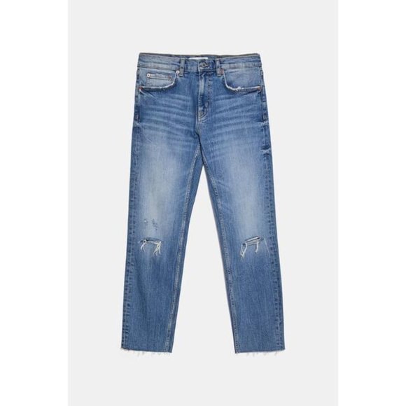 Premium Denim Zara Deconstructed Slim Boyfriend Raw Hem Jeans (NWT) - Picture 6 of 6